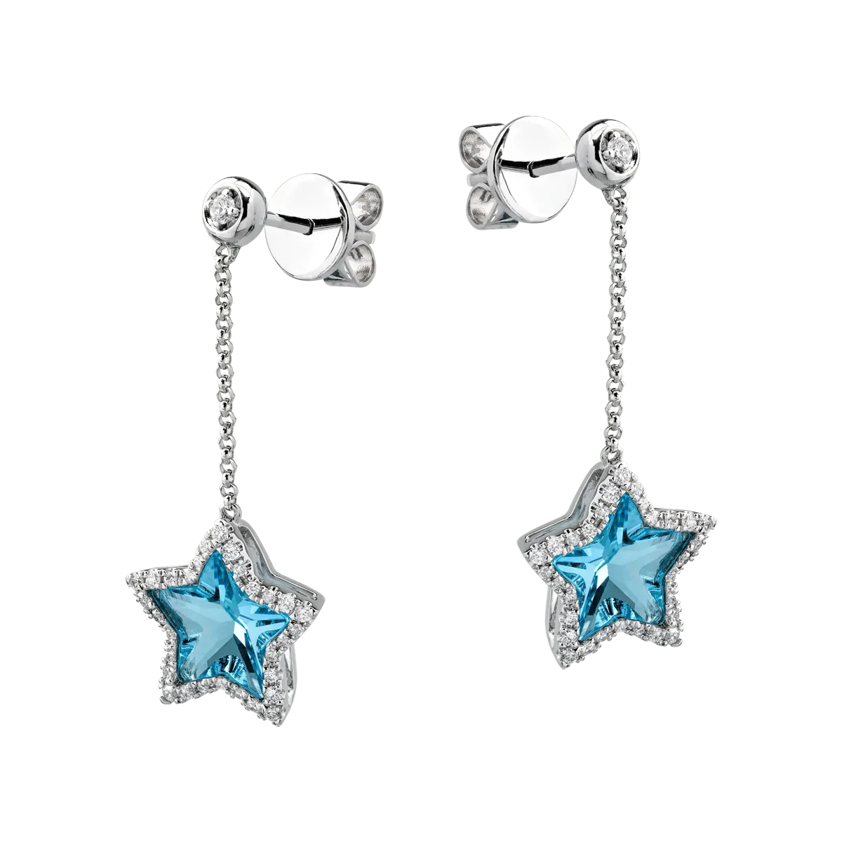 18K white gold earrings with 2.7ct blue topaz and 0.3ct diamonds