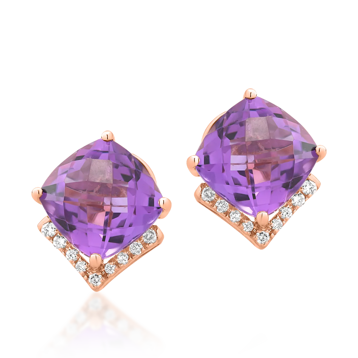 Teilor Cercei din aur roz cu ametiste cushion de 4.5ct si diamante de 0.1ct