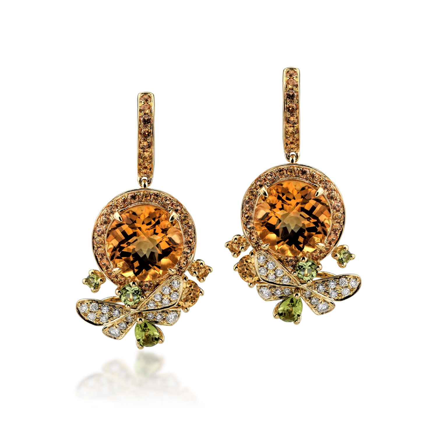 18K yellow gold earrings with 10.39ct precious and semiprecious stones