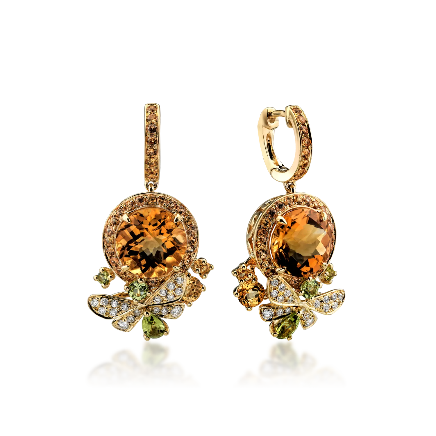 18K yellow gold earrings with 10.39ct precious and semiprecious stones