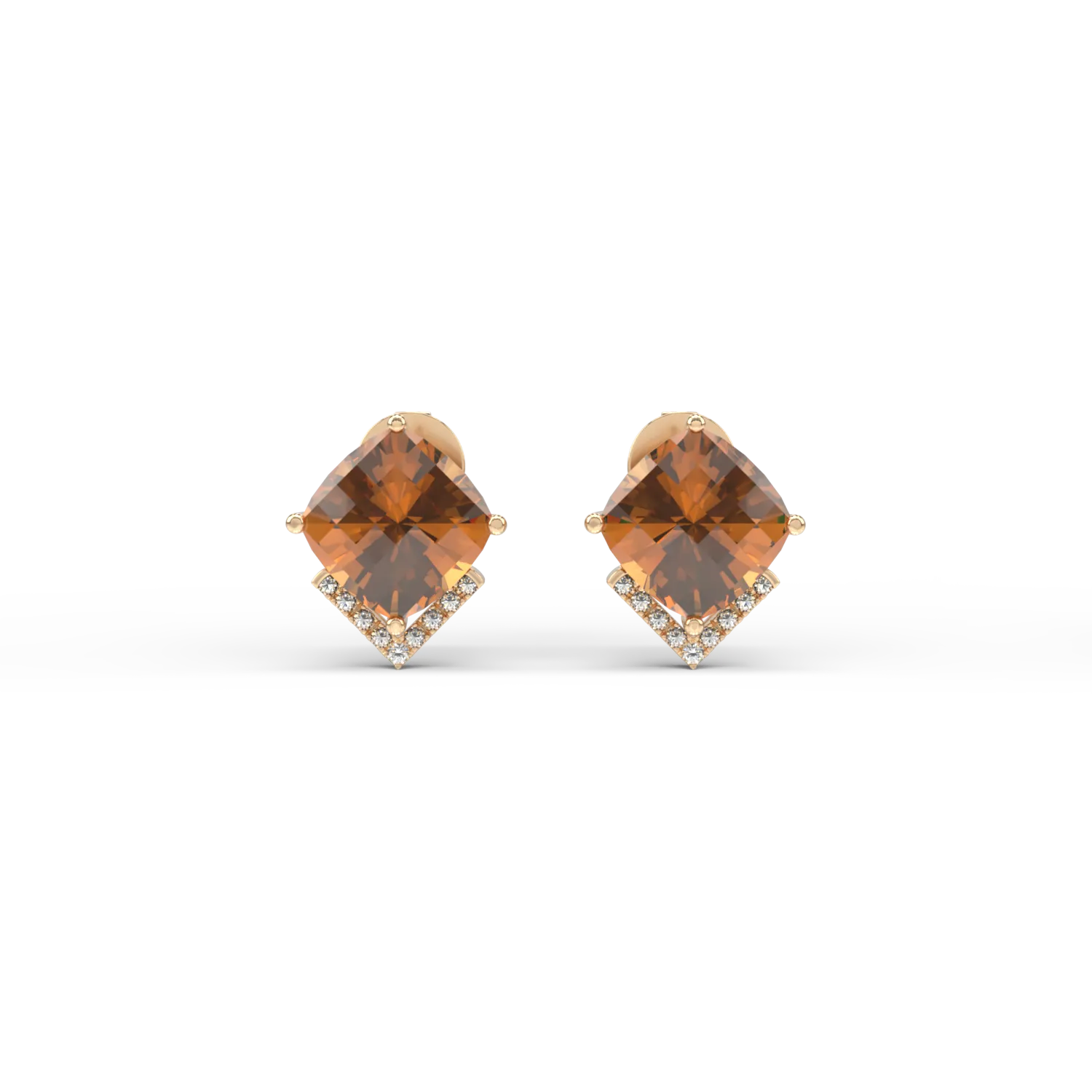 Cercei din aur galben de 18K cu citrine de 5ct si diamante de 0.1ct