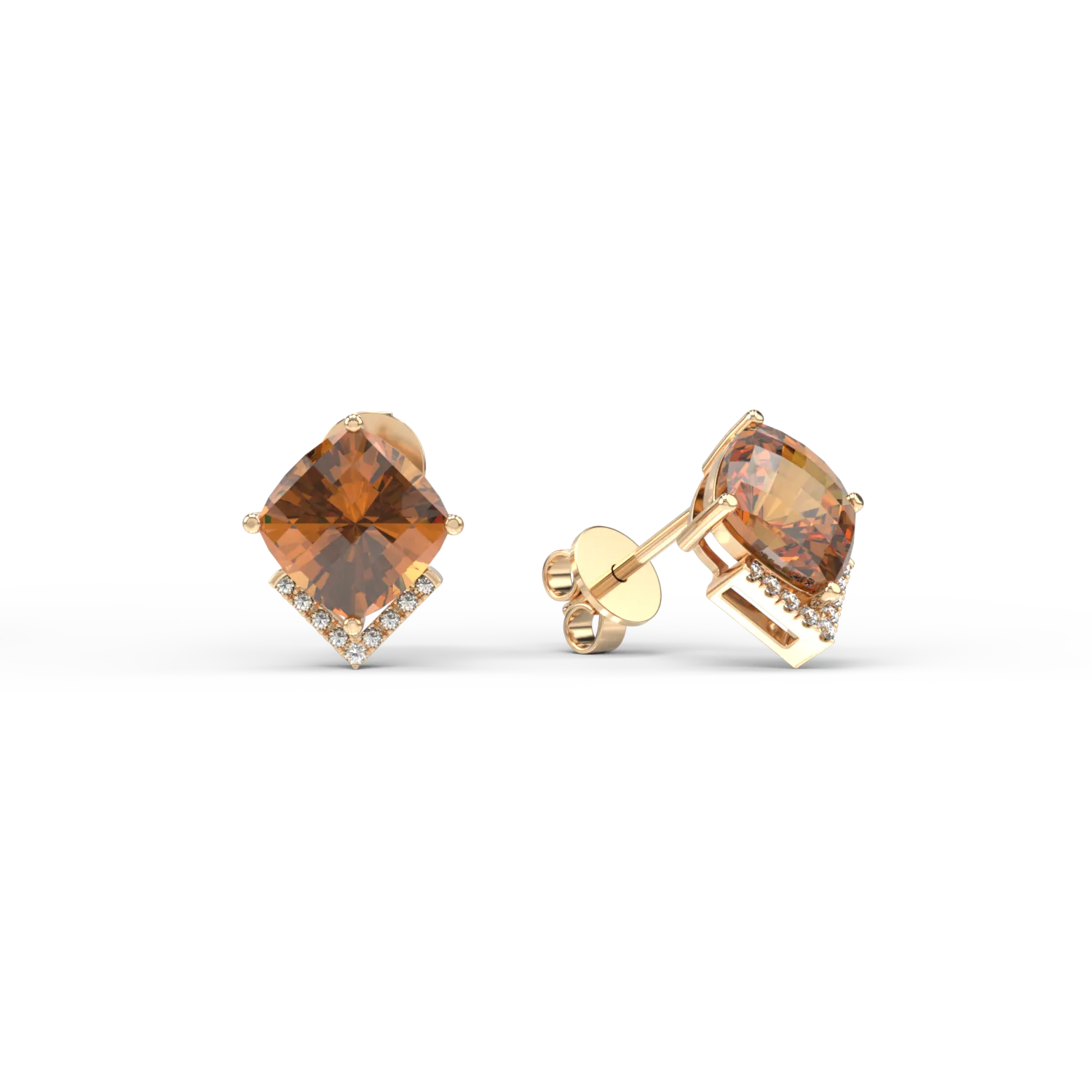 Cercei din aur galben de 18K cu citrine de 5ct si diamante de 0.1ct