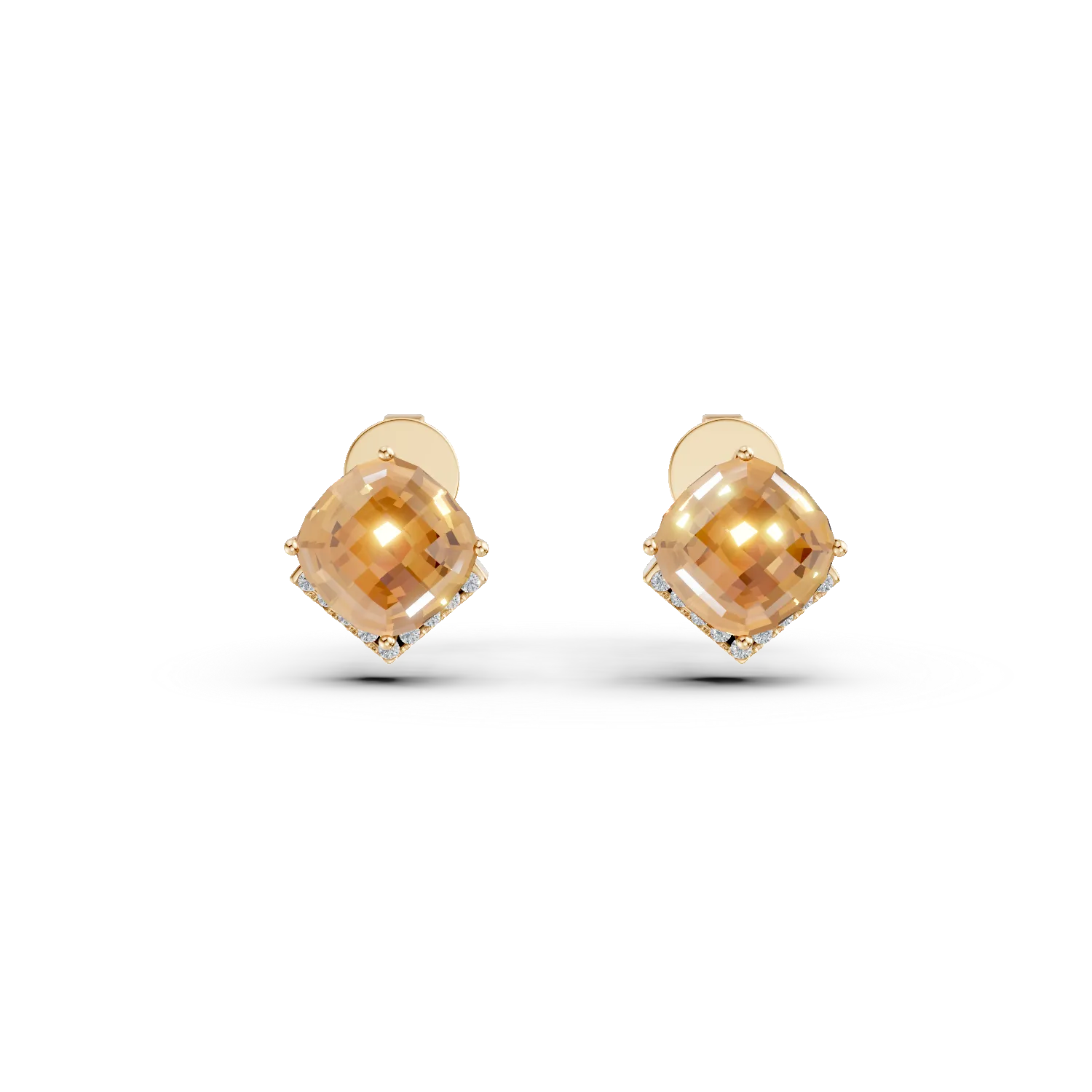 Teilor Cercei din aur galben cu citrine cushion de 5ct si diamante de 0.1ct