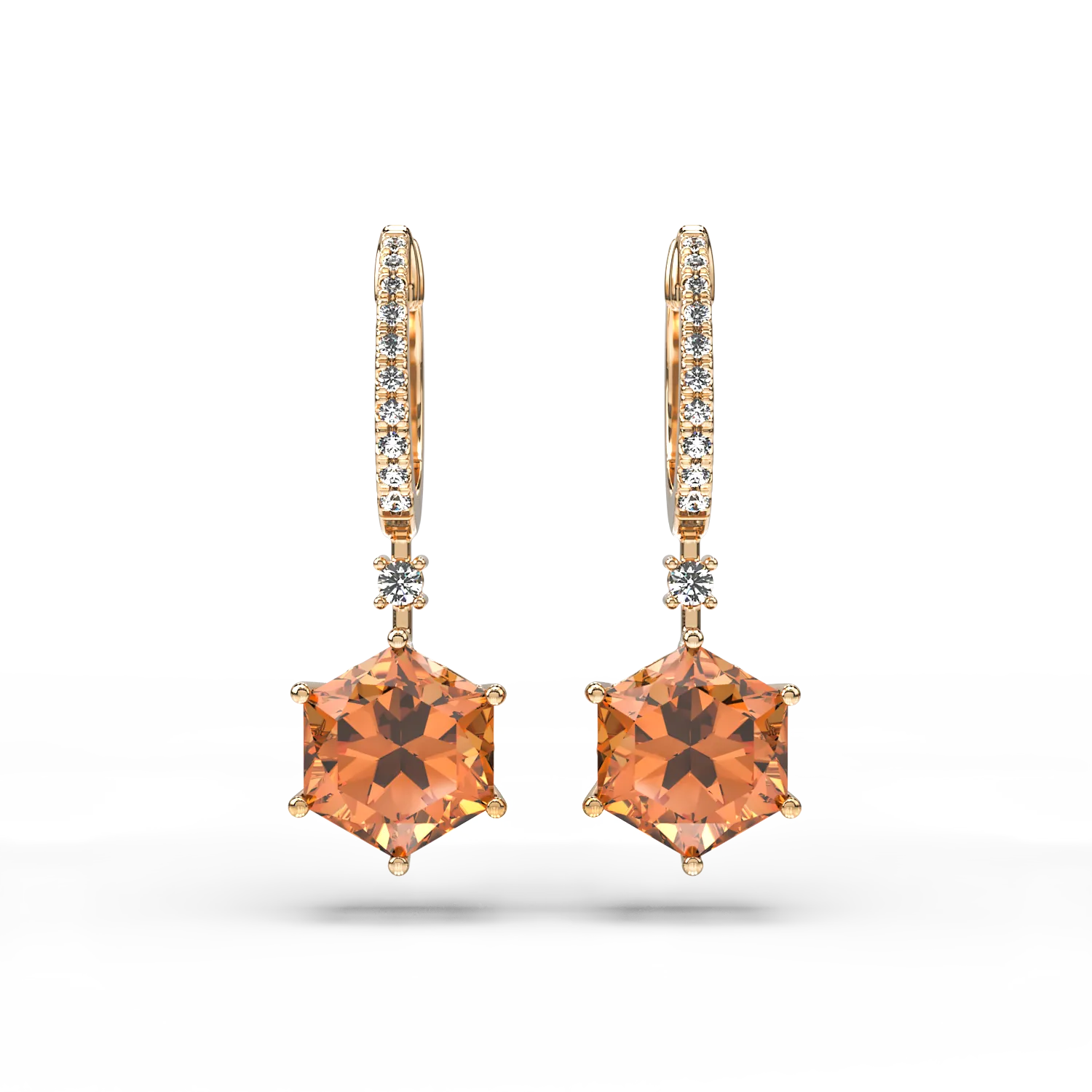 18K yellow gold earrings with 6.6ct citrine and 0.18ct diamonds