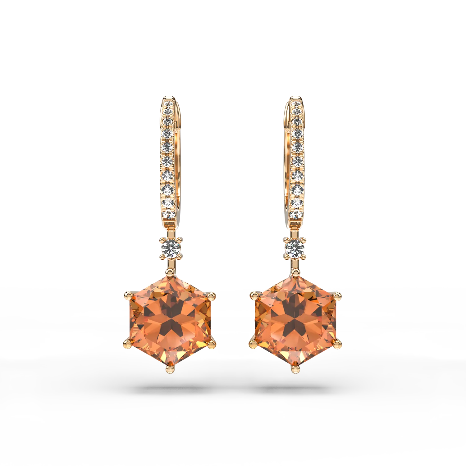 Cercei din aur galben de 18K cu citrine de 6.6ct si diamante de 0.18ct