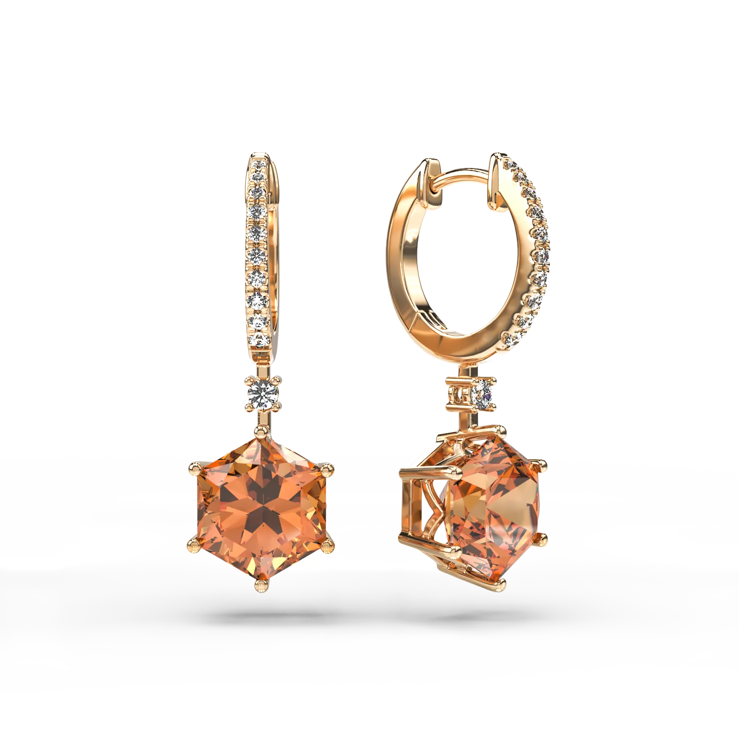 18K yellow gold earrings with 6.6ct citrine and 0.18ct diamonds