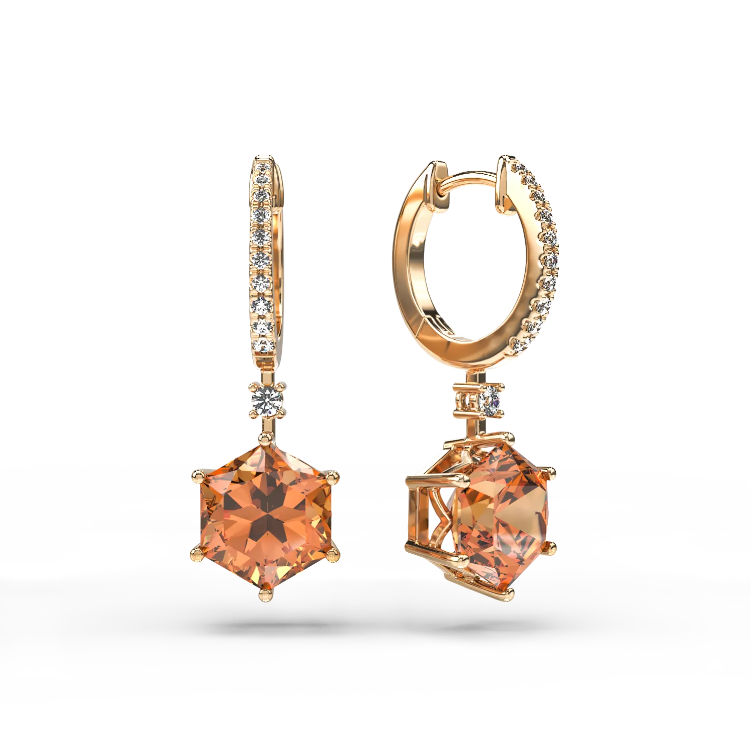 Cercei din aur galben de 18K cu citrine de 6.6ct si diamante de 0.18ct