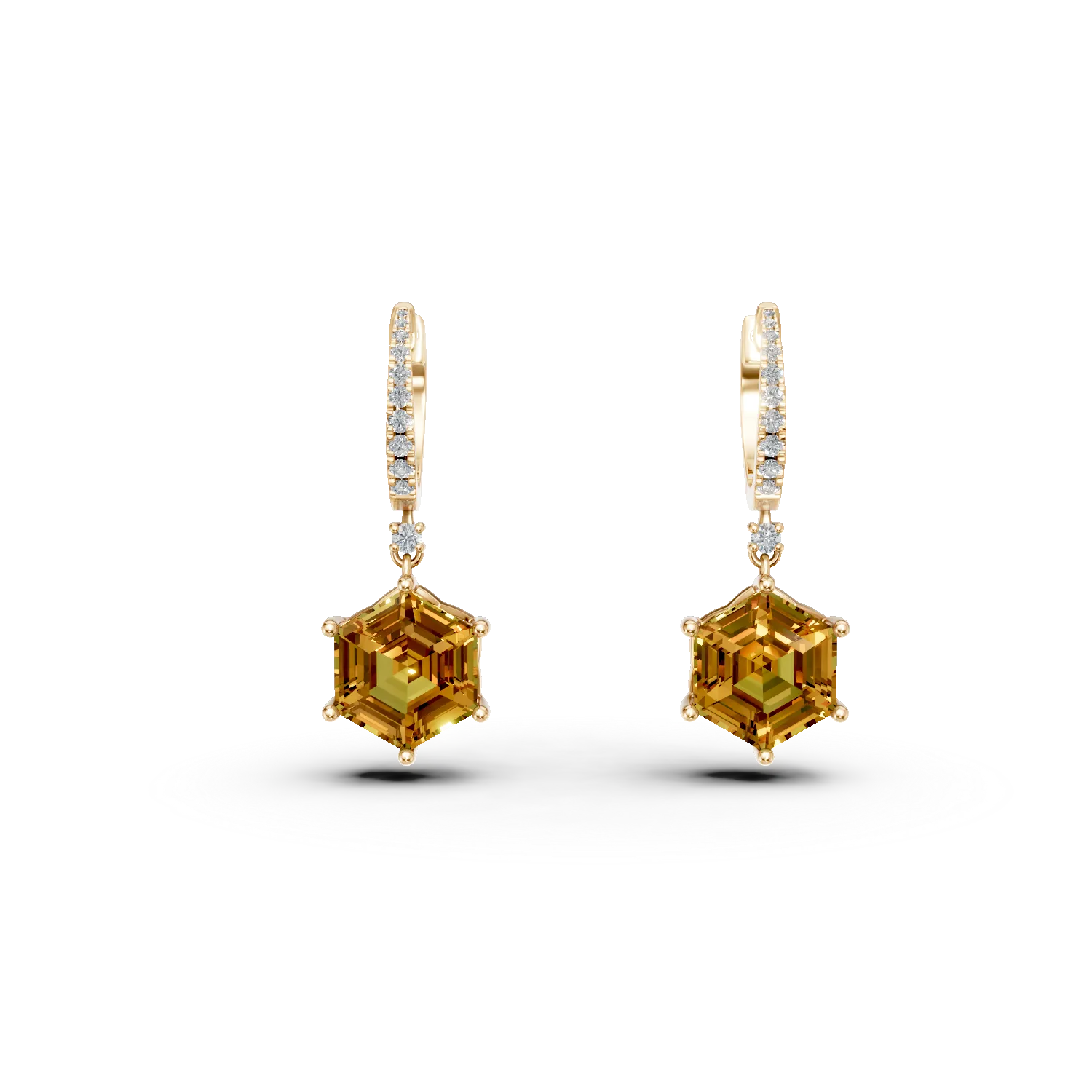 Cercei din aur galben cu citrine de 6.6ct si diamante de 0.18ct