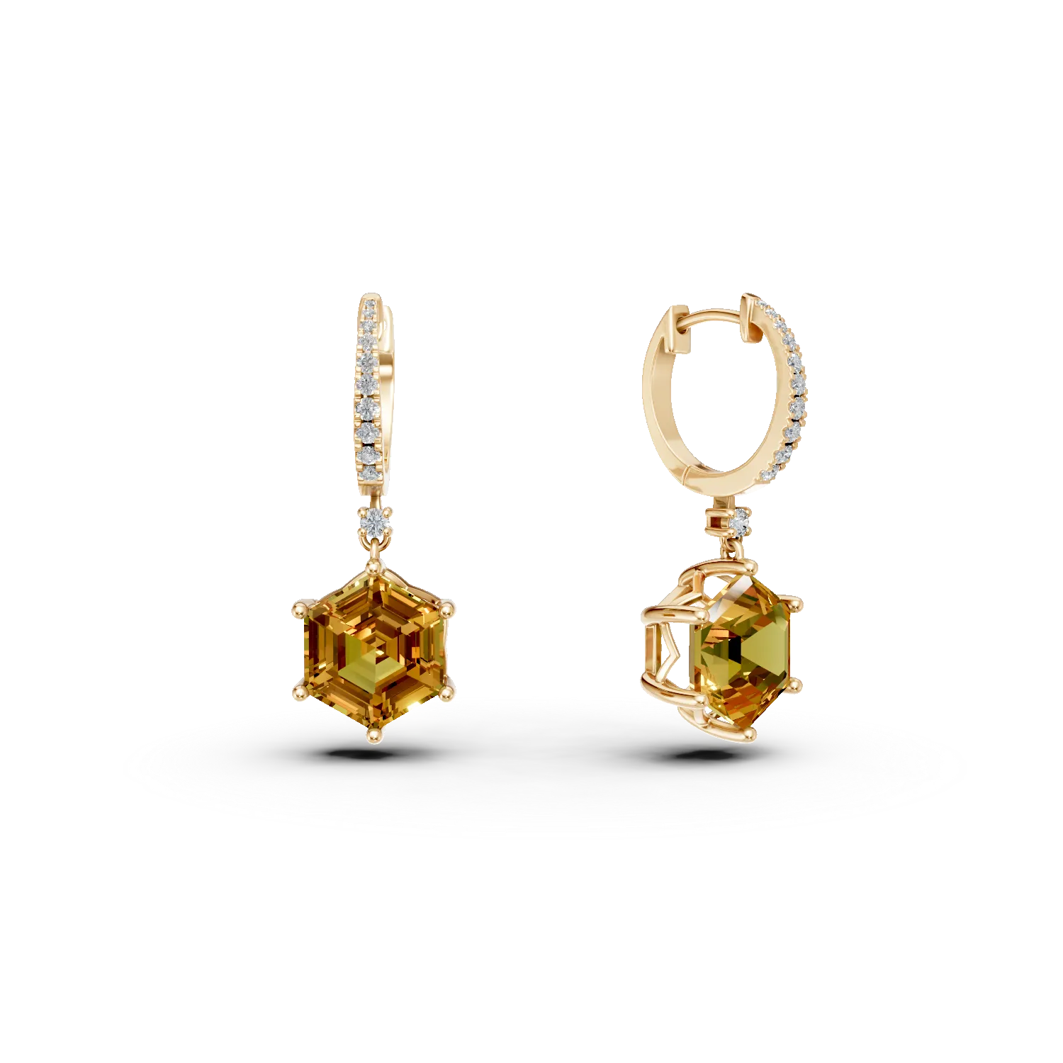 Cercei din aur galben cu citrine de 6.6ct si diamante de 0.18ct