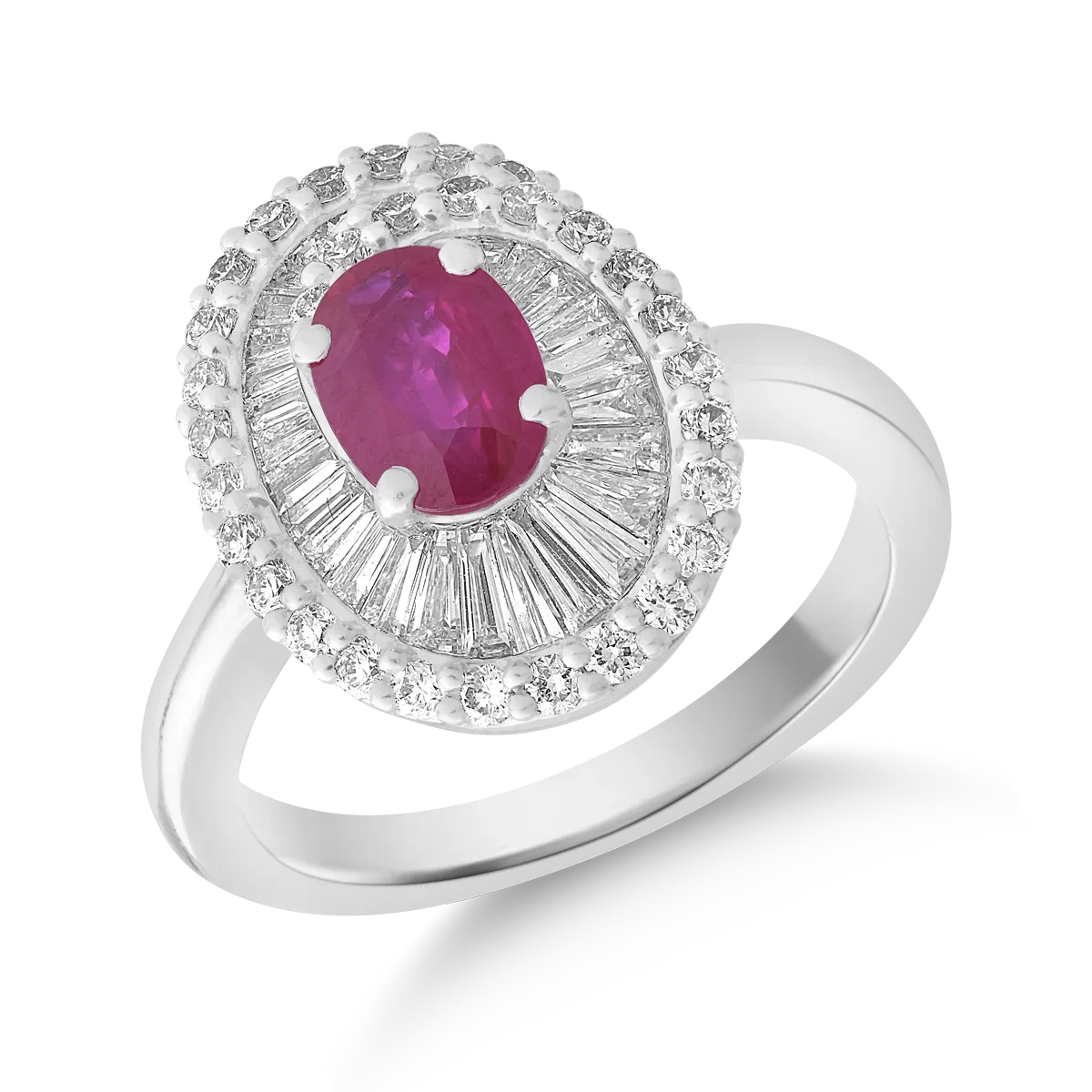18K white gold ring with 1.02ct ruby ​​and 0.94ct diamonds