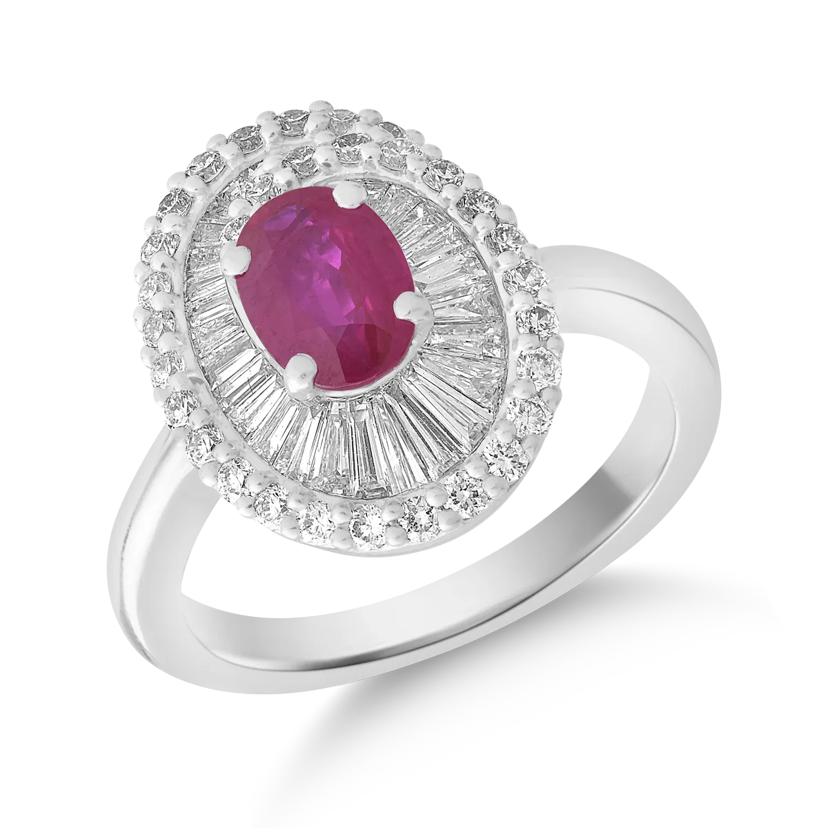 18k fehér arany gyűrű 1.02ct ruby ​​és gyémánt 0.94ct