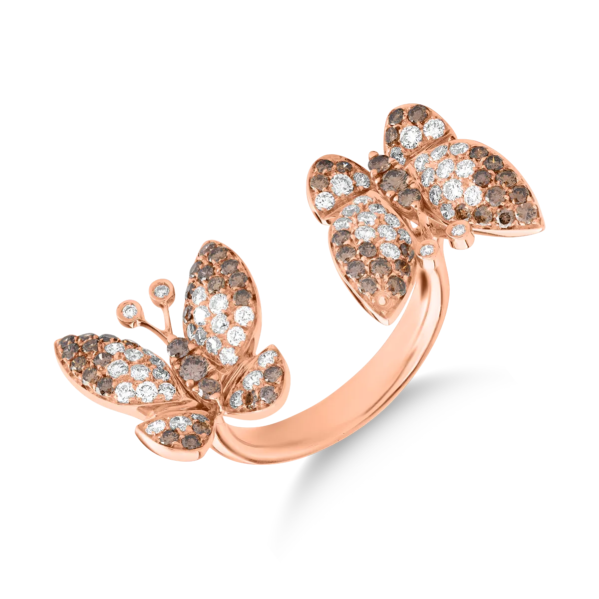 Inel cu fluturi din aur roz de 18K cu diamante maro de 0.81 si diamante transparente de 0.67ct-112142