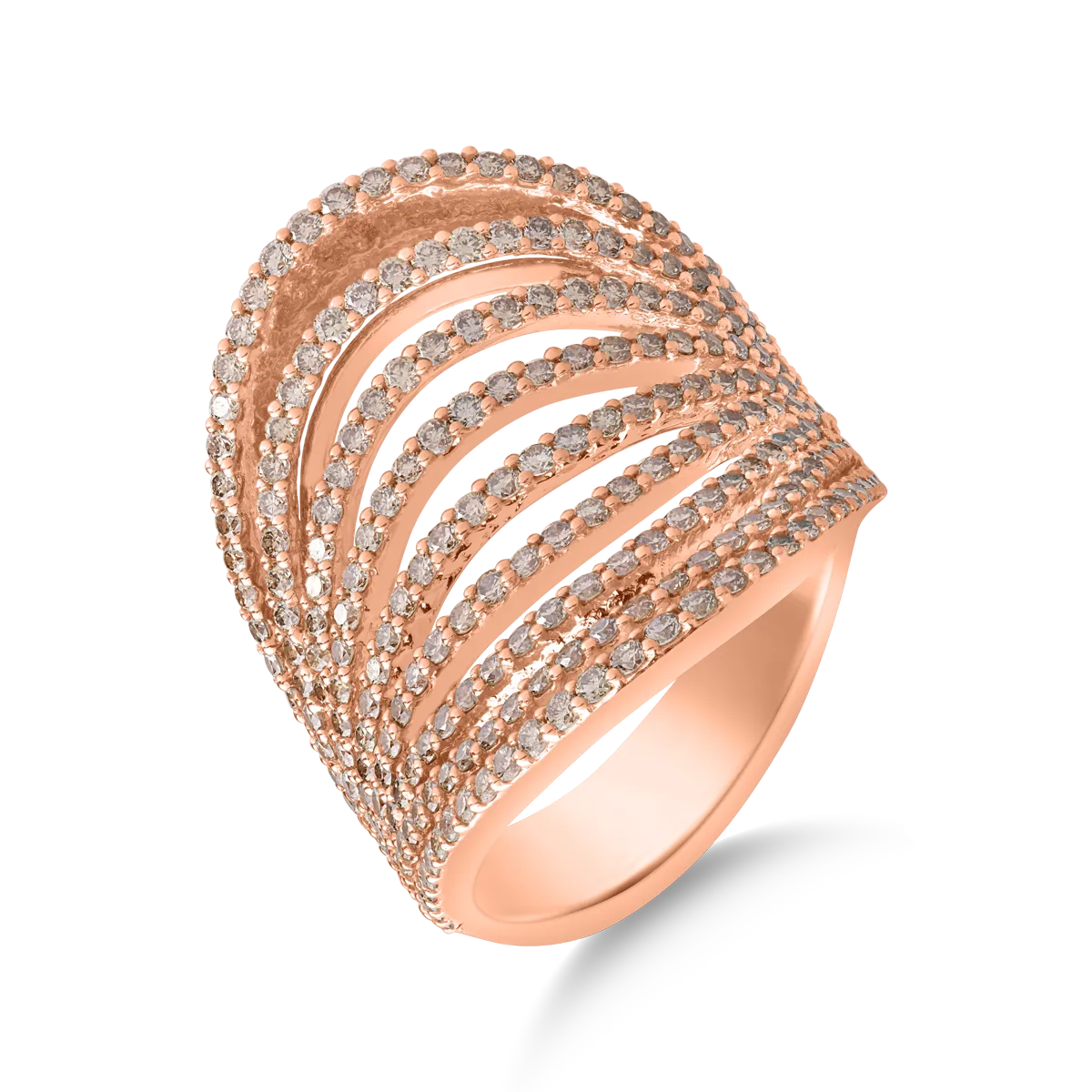 18K rose gold ring with 2.18ct brown diamonds