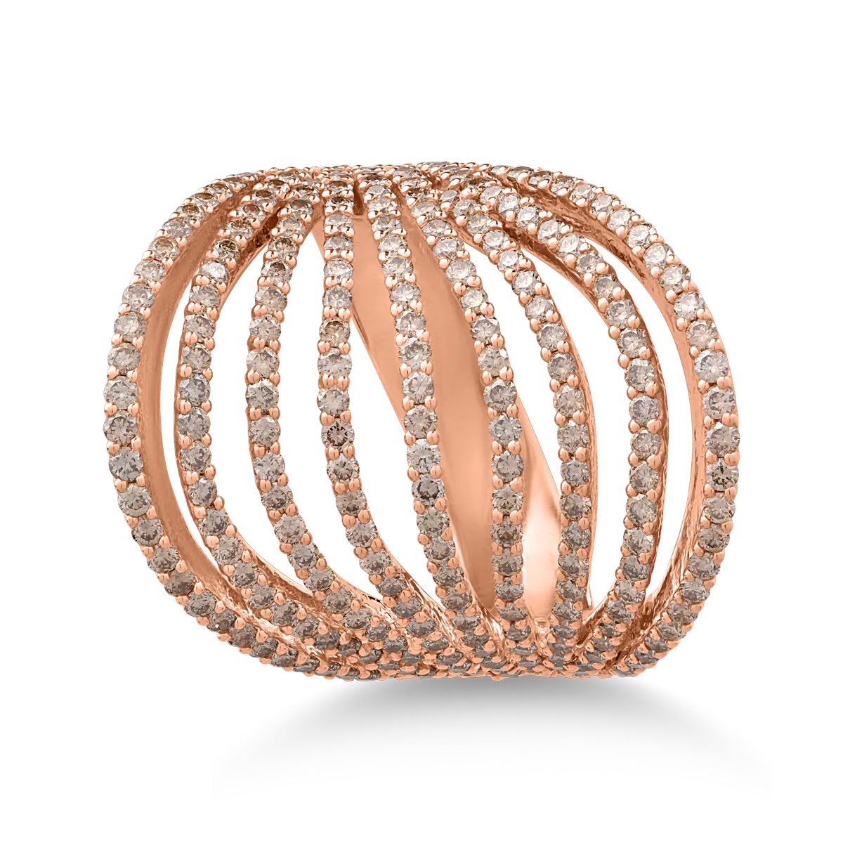 18K rose gold ring with 2.18ct brown diamonds