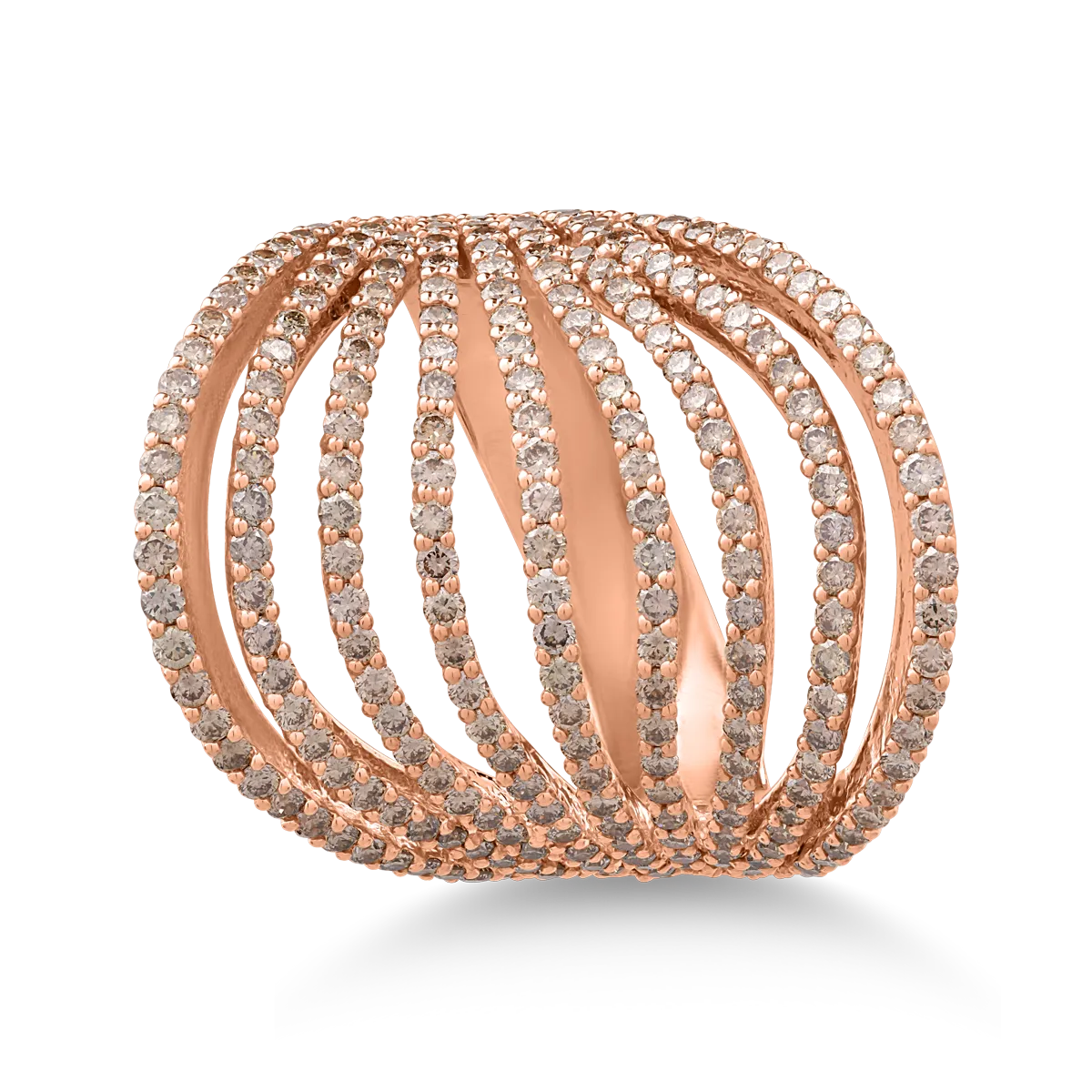 Inel din aur roz de 18K cu diamante maro de 2.18ct