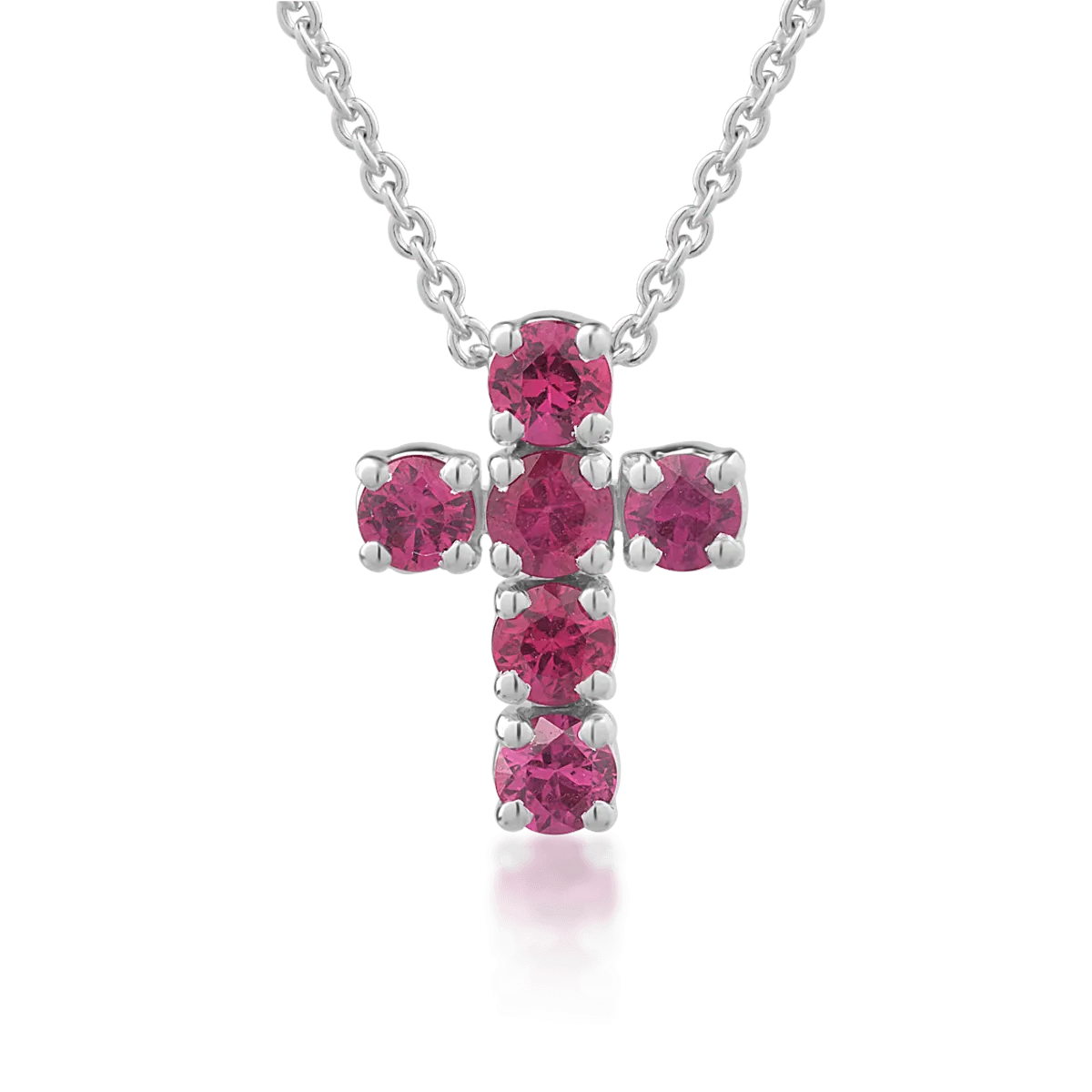 18K white gold cross pendant chain with 0.72ct rubies