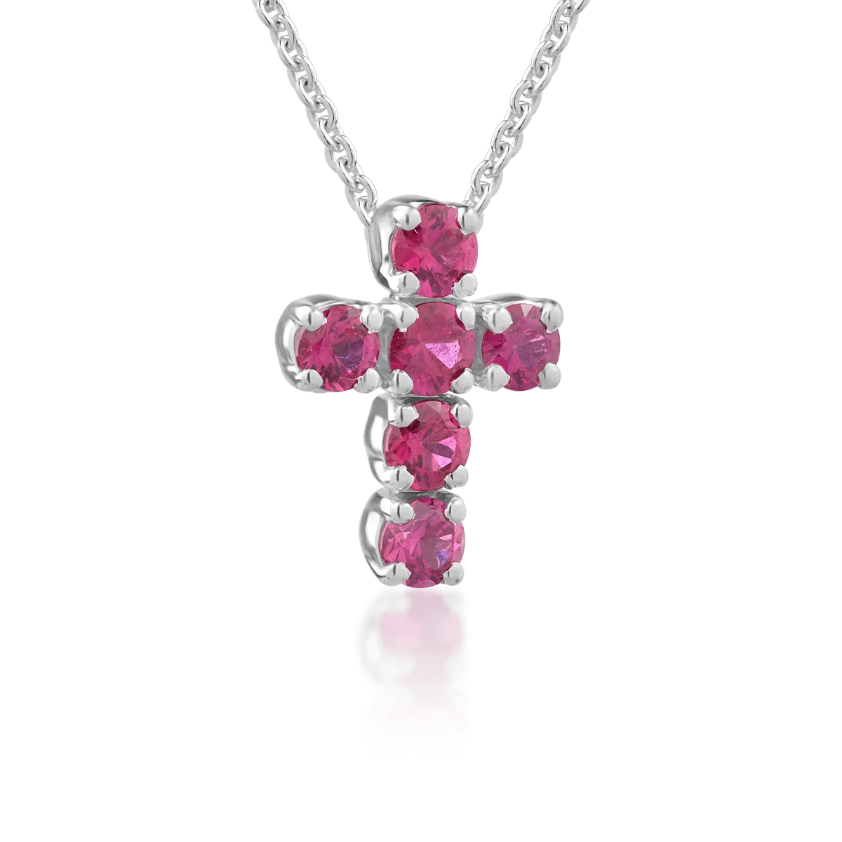 Lant cu pandantiv cruce din aur alb de 18K cu rubine de 0.72ct
