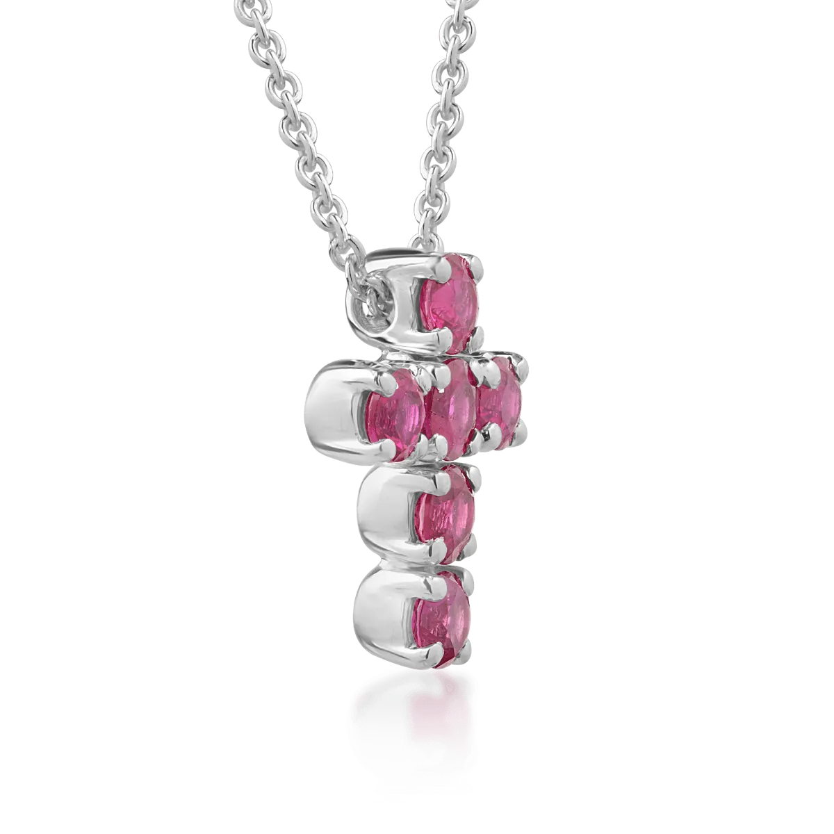 Lant cu pandantiv cruce din aur alb de 18K cu rubine de 0.72ct