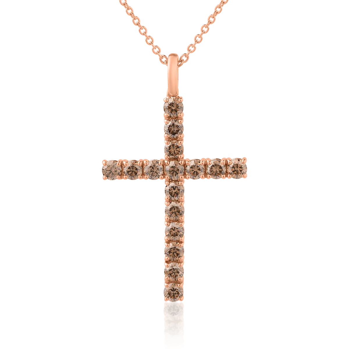 Lant cu pandantiv cruce din aur roz de 18K cu diamante maro de 1.35ct