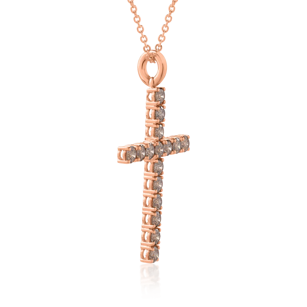 Łańcuszek z wisiorkiem krzyż z 18K różowego złota i brązowe diamenty 1.35kr