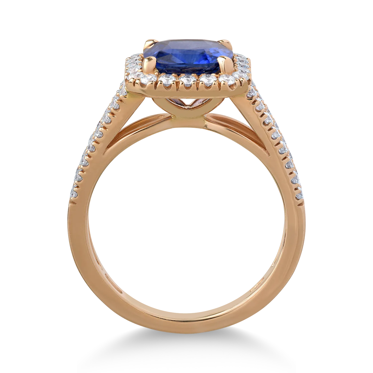 18K rózsaszín arany gyűrű 2.24ct zafírral és 0.6ct gyémántokkal