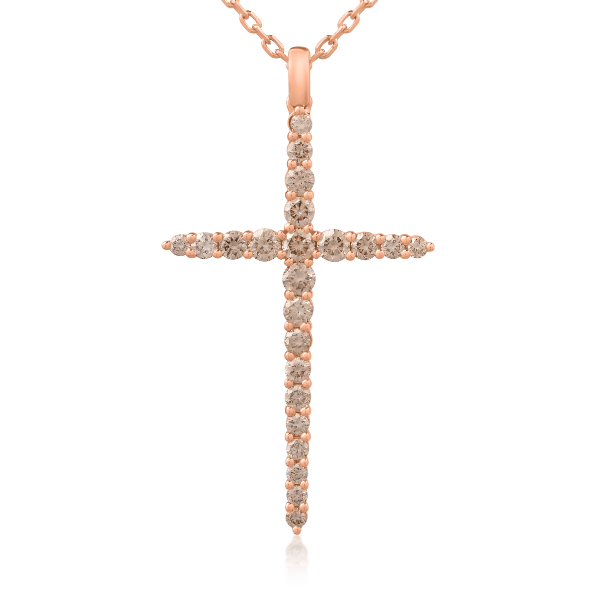 Lant cu pandantiv cruce din aur roz de 18K cu diamante maro de 1ct
