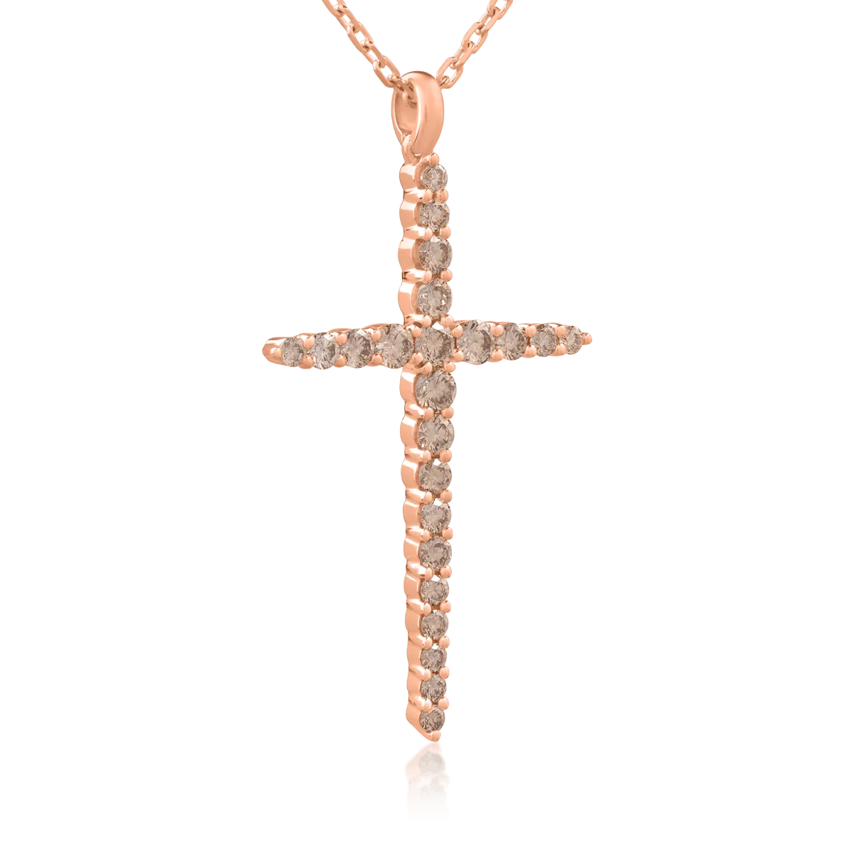 Lant cu pandantiv cruce din aur roz de 18K cu diamante maro de 1ct