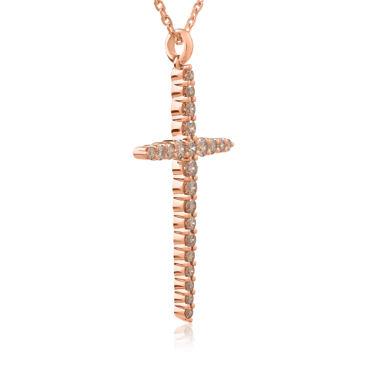 18K rose gold cross pendant necklace with 1ct brown diamonds