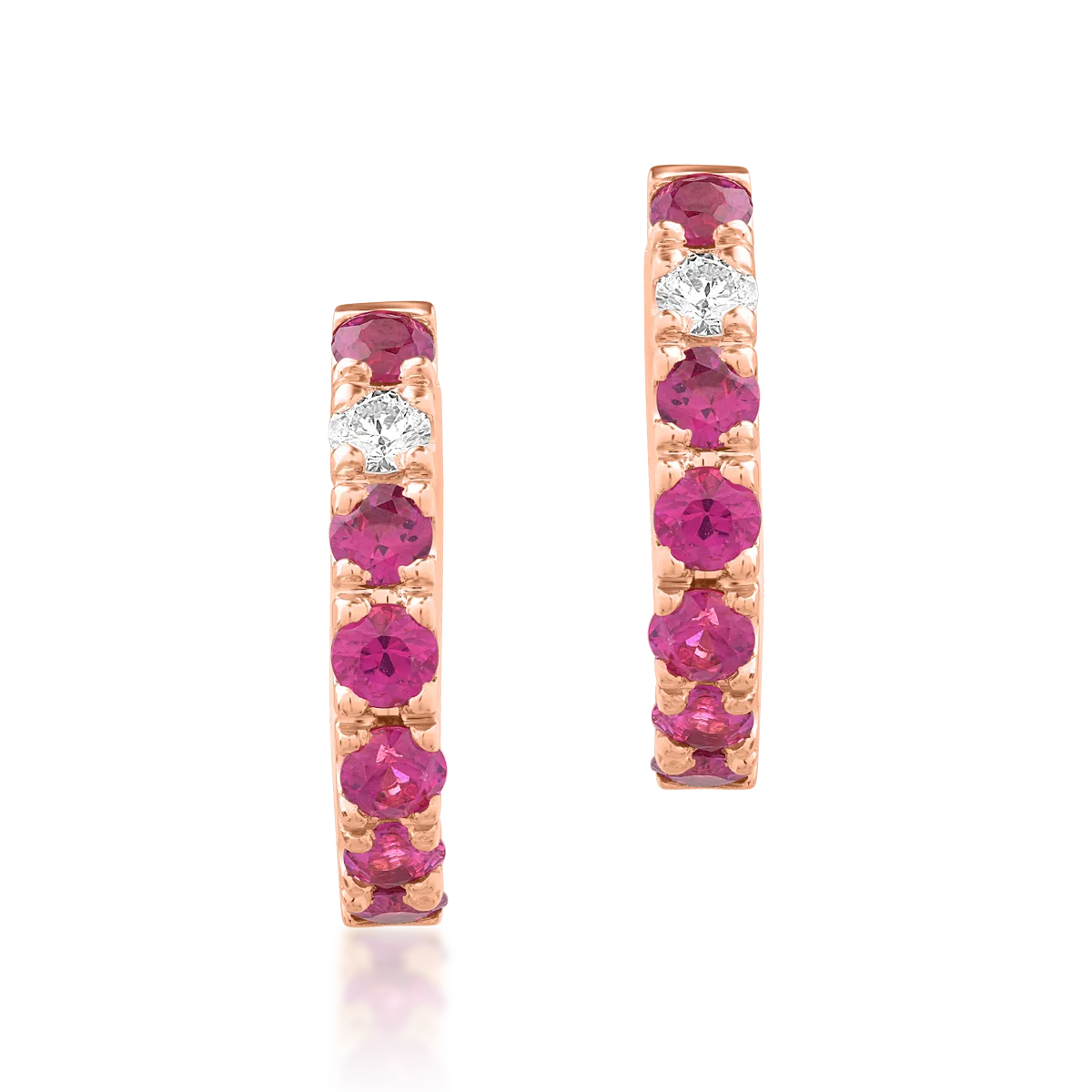 Cercei din aur roz cu rubine de 0.84ct si diamante de 0.1ct