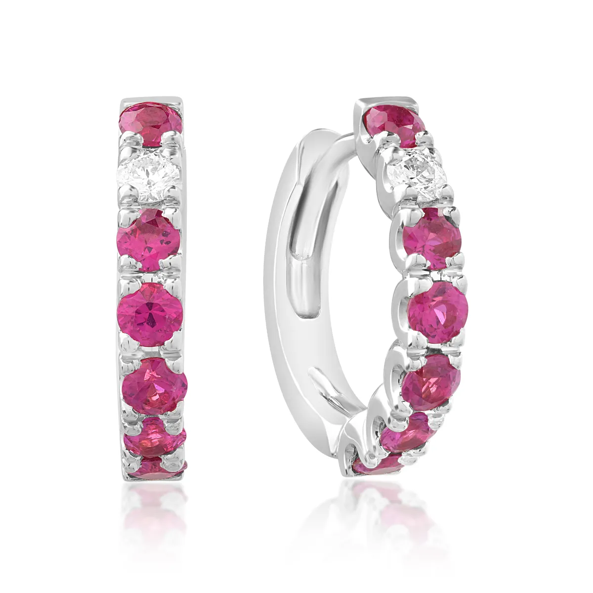 18K white gold earrings with 0.84ct rubies and 0.1ct diamonds