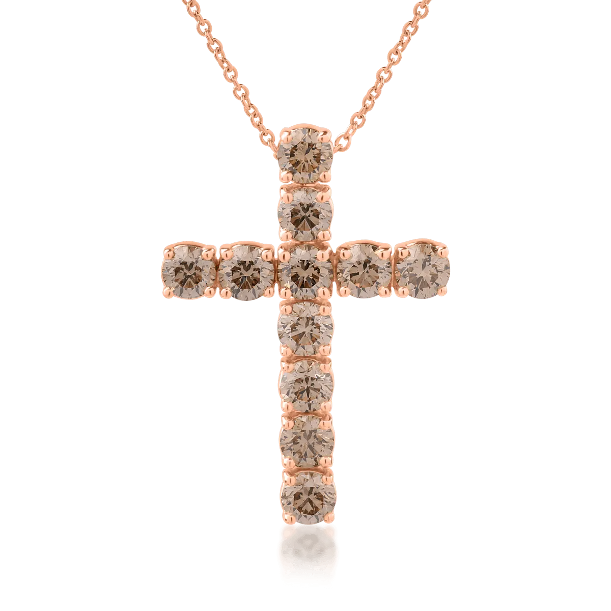 18K rose gold cross pendant necklace with 2.85ct brown diamonds