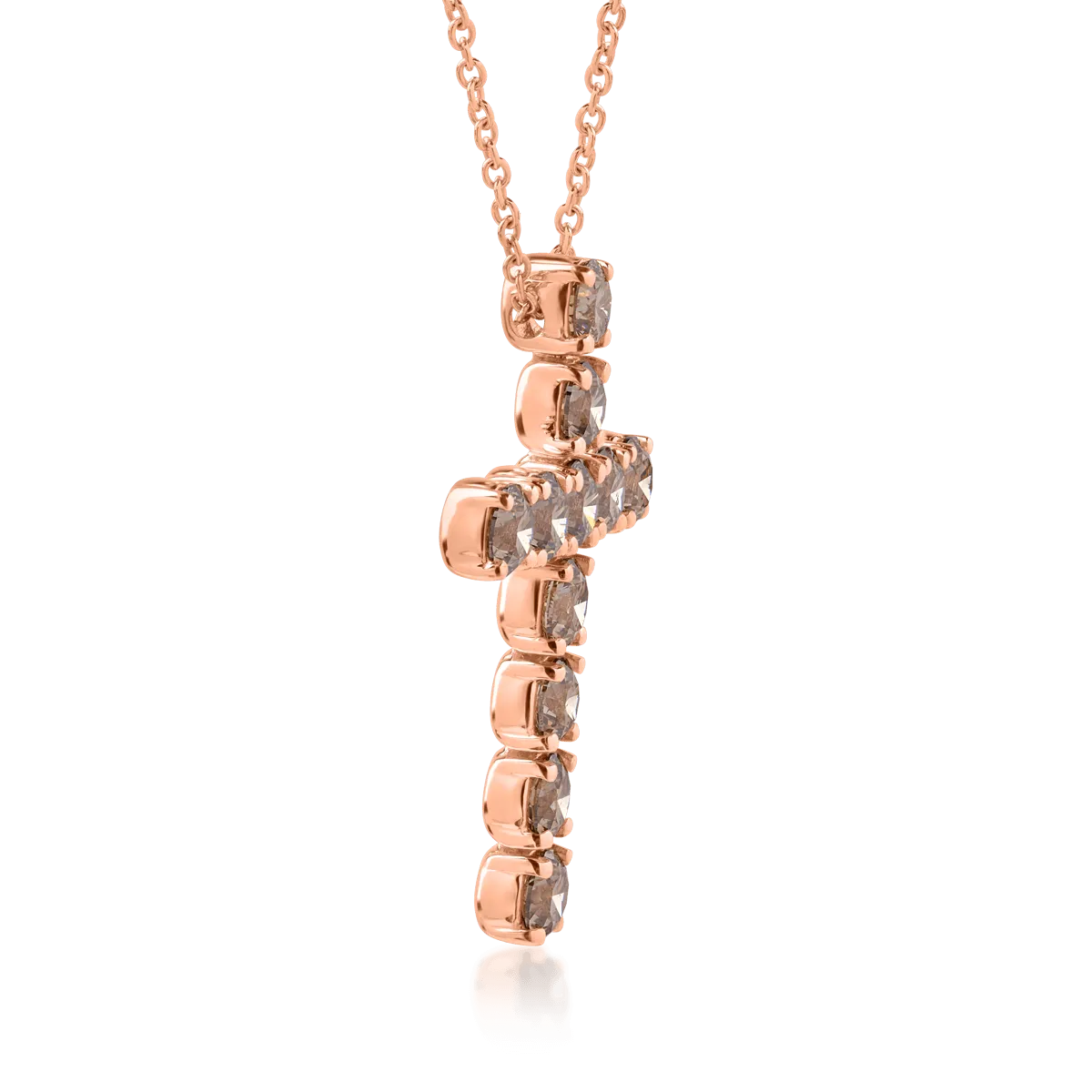18K rose gold cross pendant necklace with 2.85ct brown diamonds