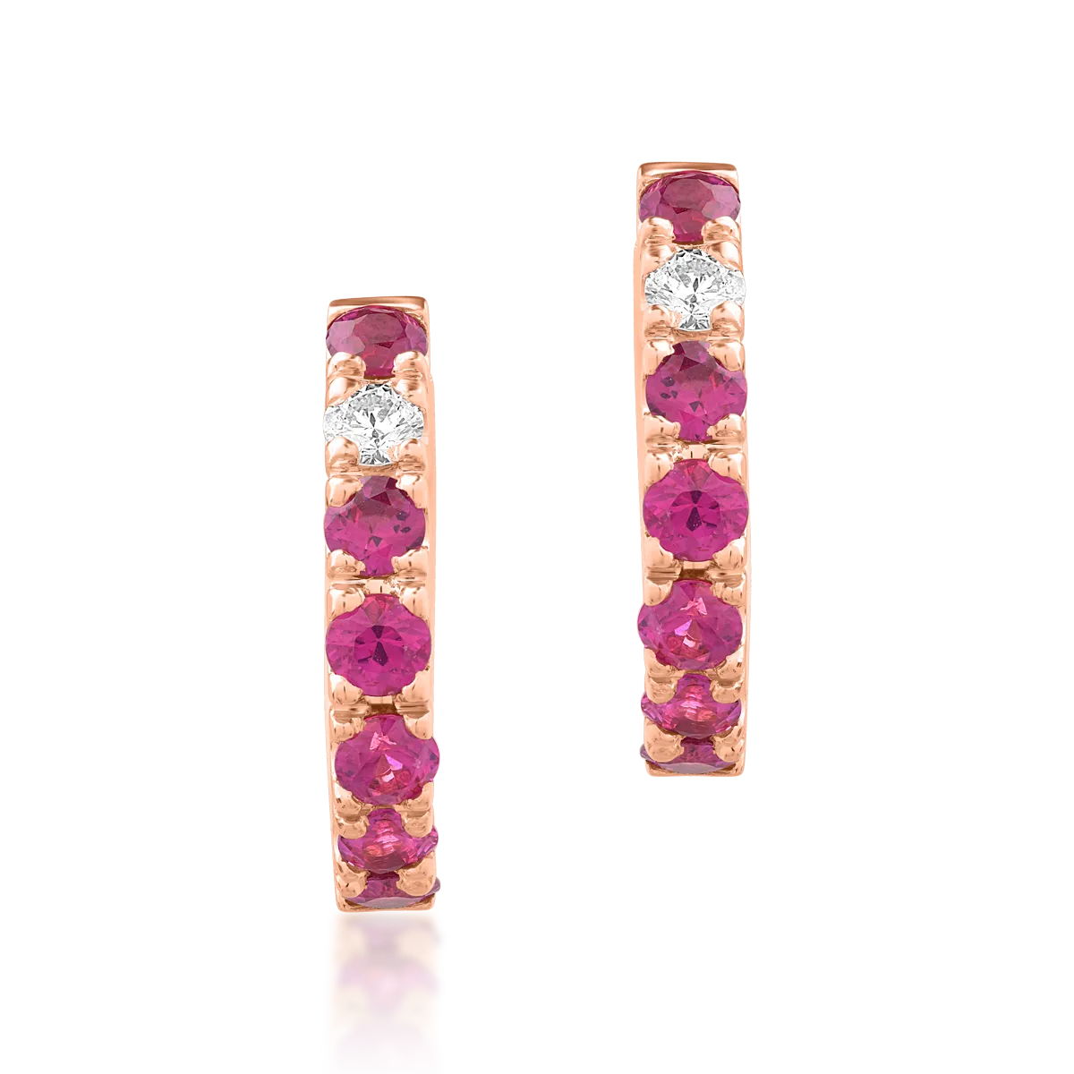 18K rose gold earrings with 0.84ct rubies and 0.1ct diamonds