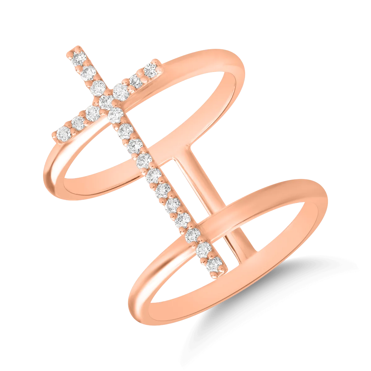 Inel cu cruce din aur roz cu diamante de 0.25ct