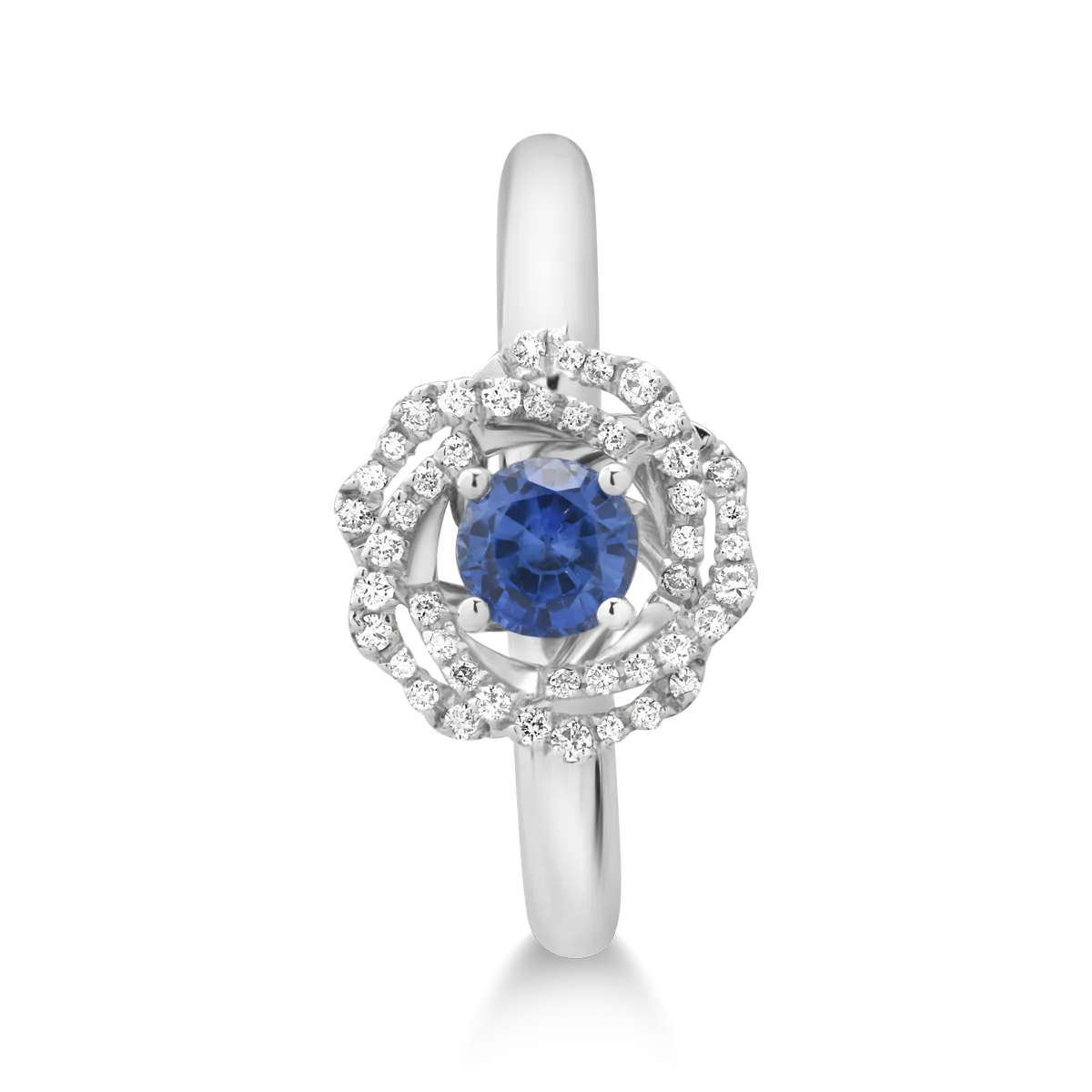 Inel din aur alb de 18K cu safir de 0.42ct si diamante de 0.15ct