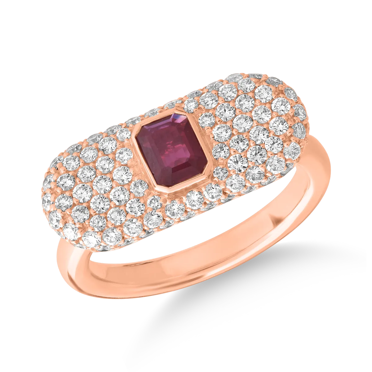 18K rose gold ring with 0.41ct ruby ​​and 0.96ct diamonds
