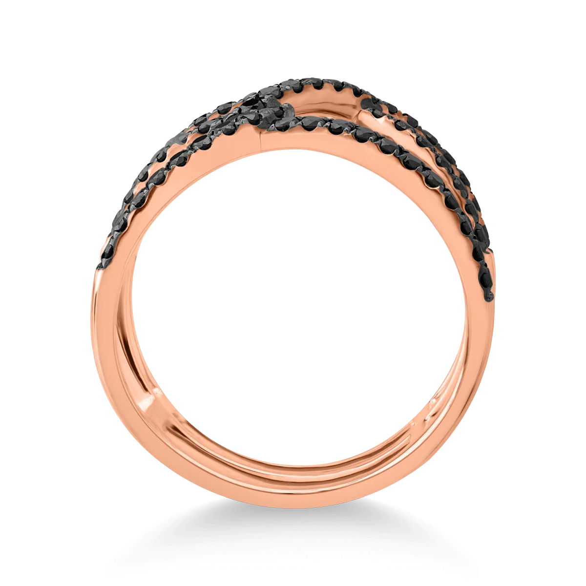 Inel geometric din aur roz cu diamante negre microsetting de 0.7ct
