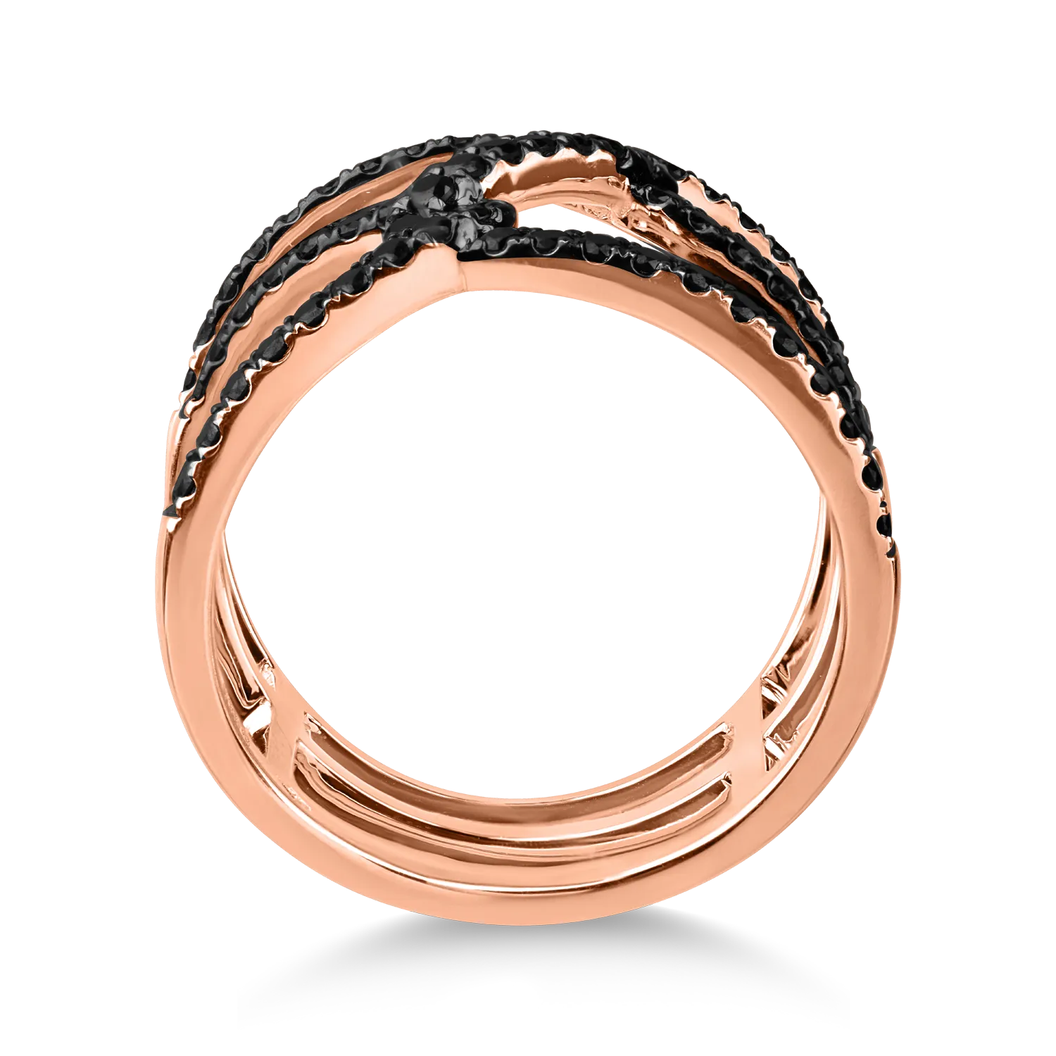 Inel geometric din aur roz cu diamante negre microsetting de 0.7ct