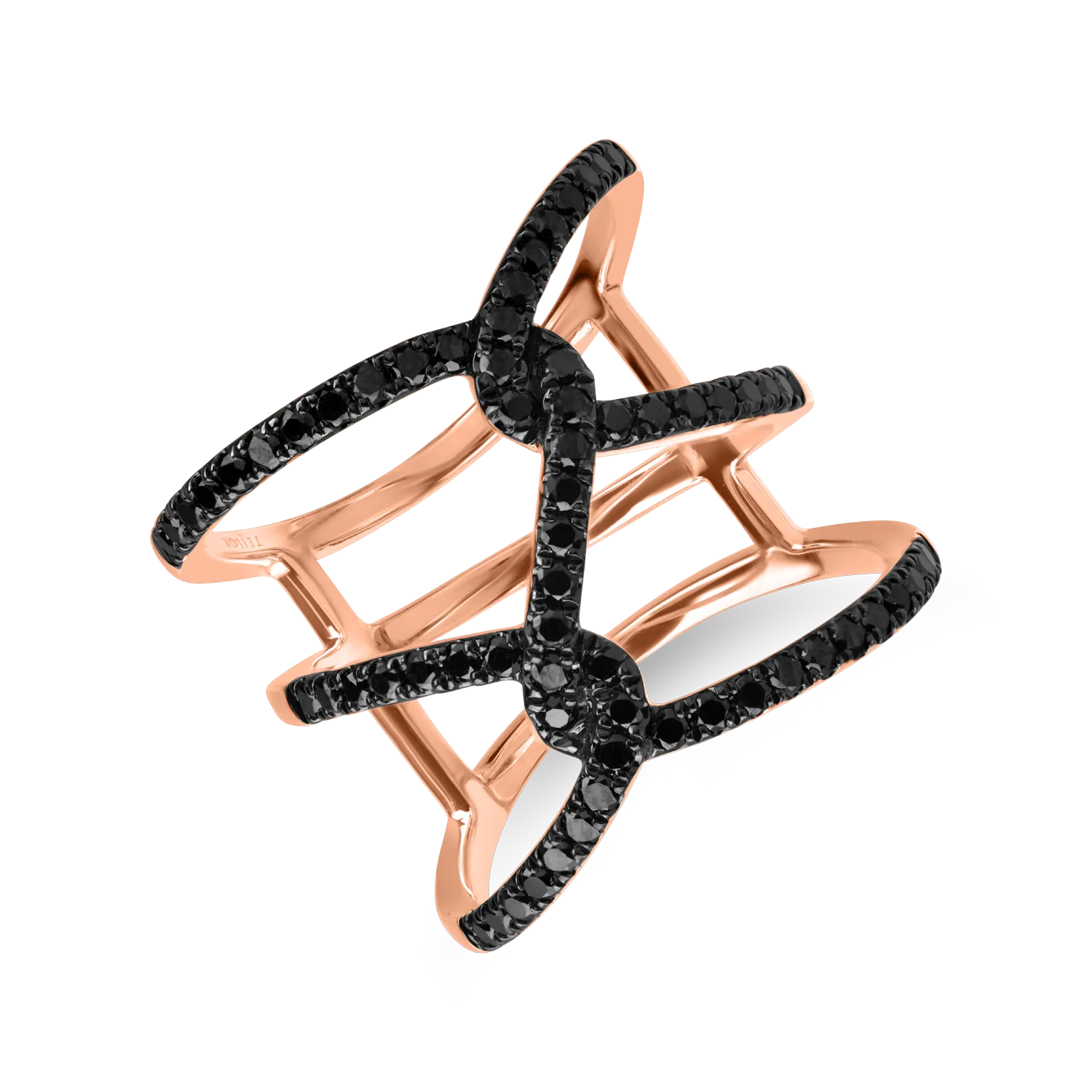 Inel geometric din aur roz cu diamante negre microsetting de 0.7ct