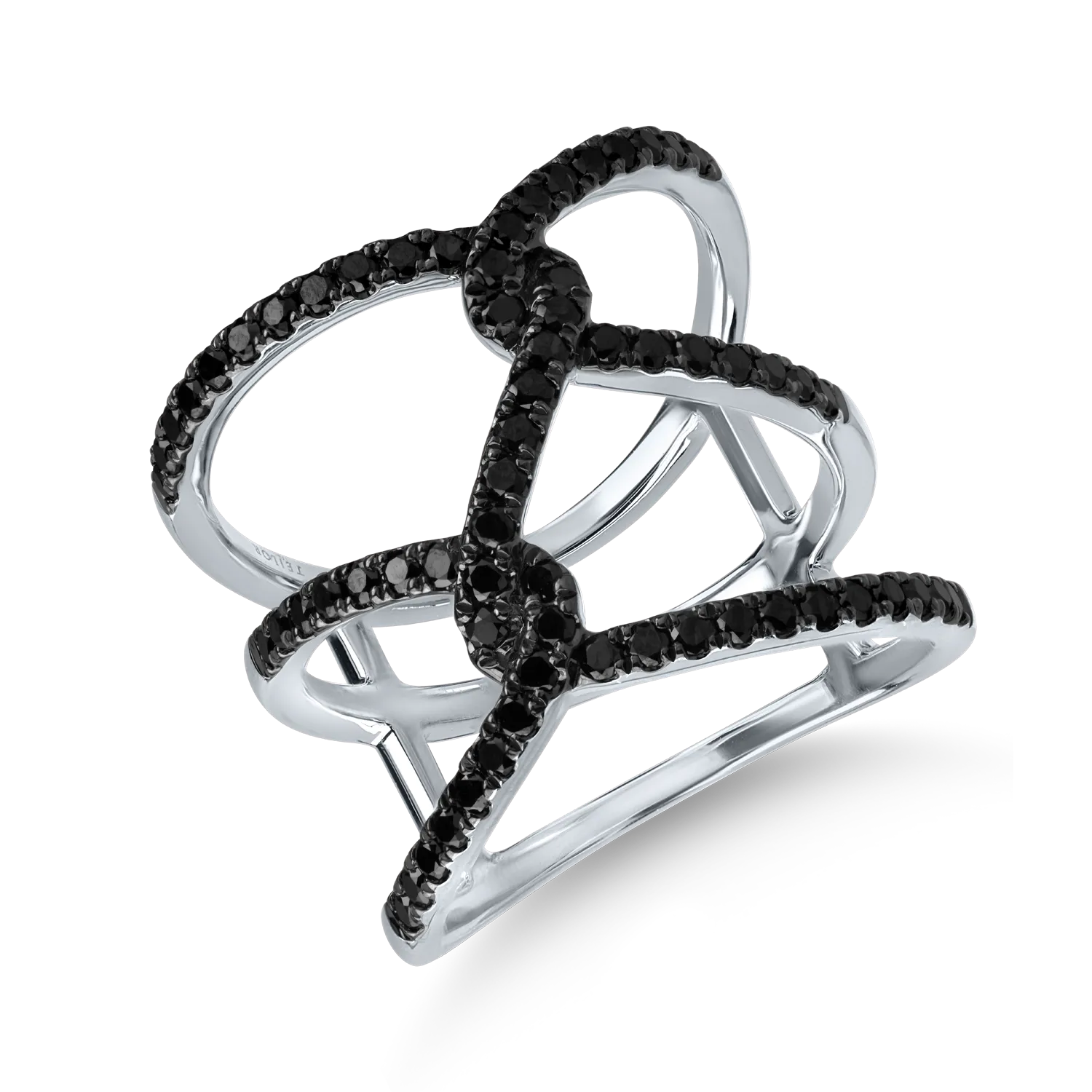 Inel geometric din aur alb cu diamante negre microsetting de 0.7ct