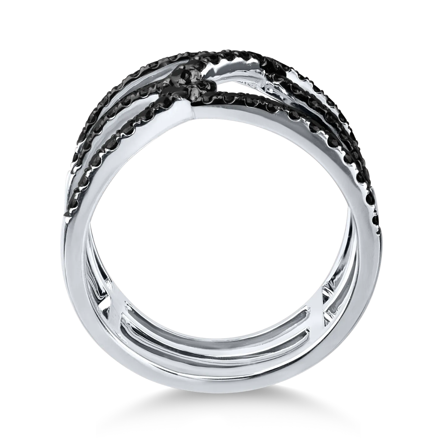 Inel geometric din aur alb cu diamante negre microsetting de 0.7ct