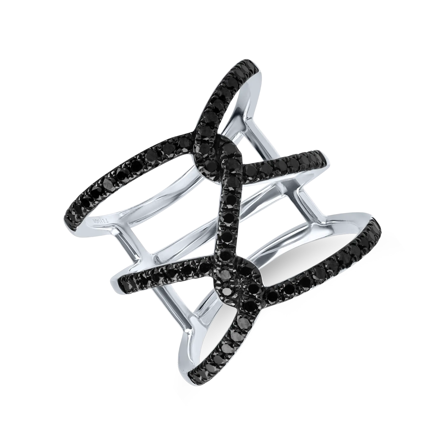 Inel geometric din aur alb cu diamante negre microsetting de 0.7ct