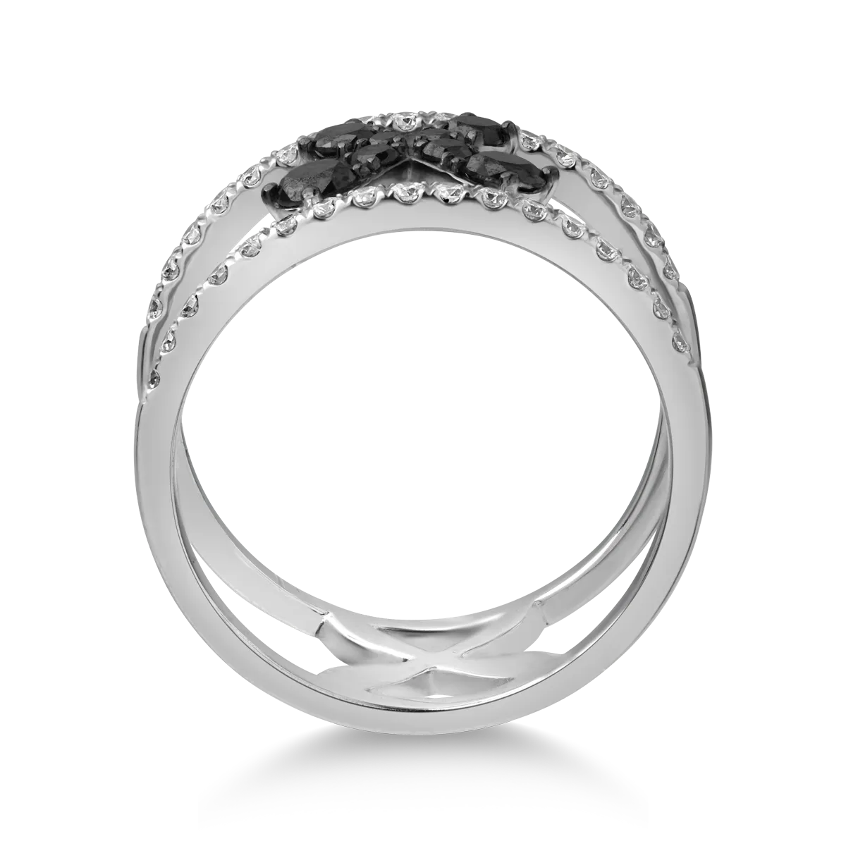 Inel din aur alb cu diamante negre de 0.41ct si diamante transparente de 0.34ct