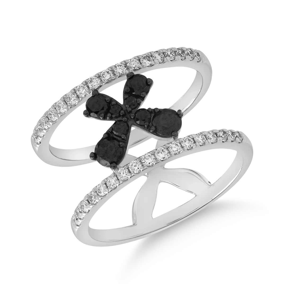 Teilor Inel din aur alb cu diamante negre de 0.41ct si diamante transparente de 0.34ct