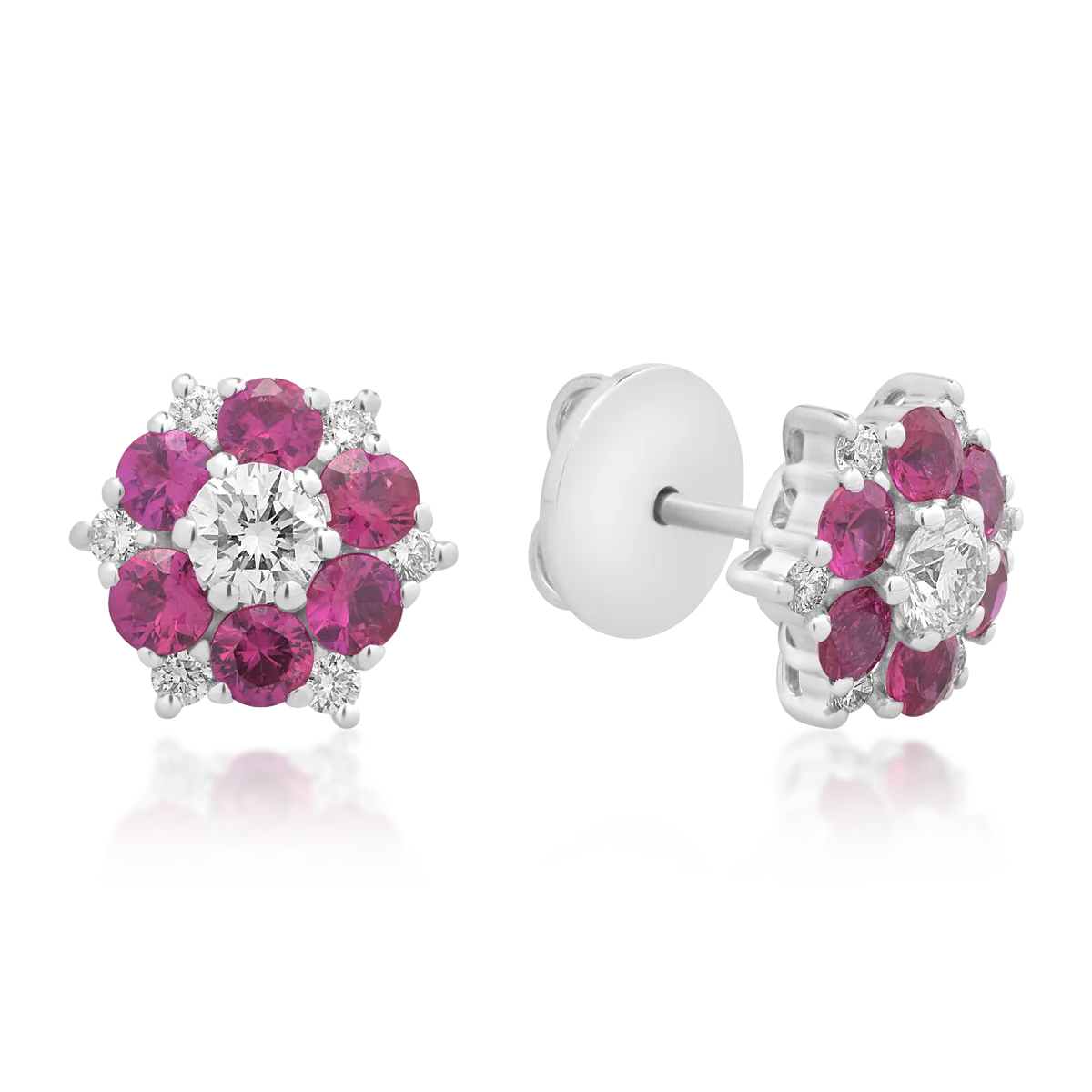 Cercei florali din aur alb cu rubine de 1.2ct si diamante de 0.6ct