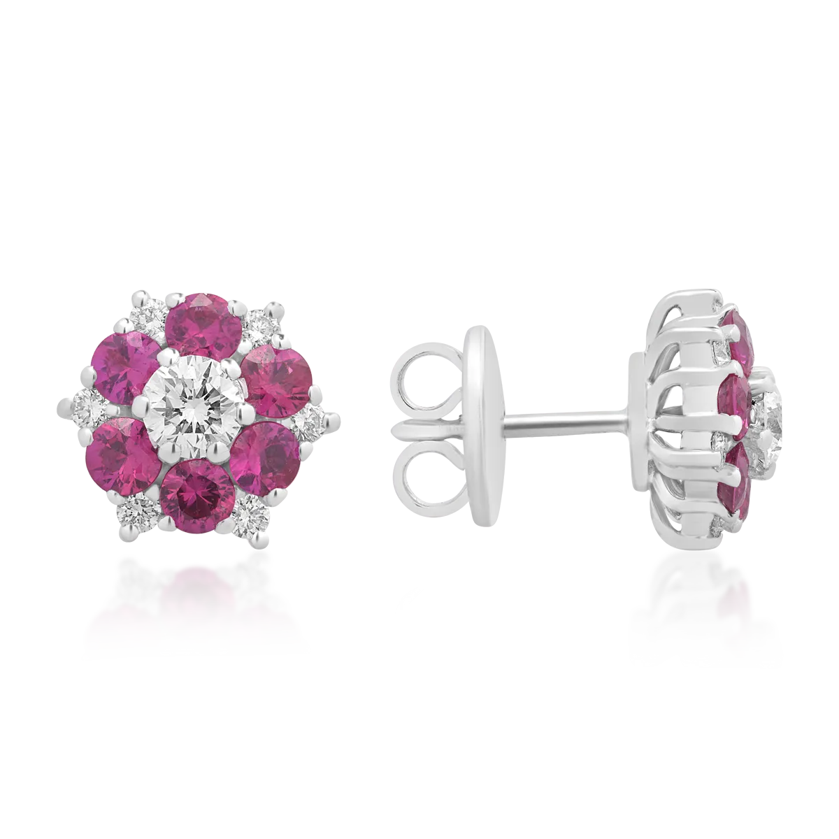 Kolczyki z białego złota z rubinami o masie 1.2ct i diamentami o masie 0.6ct
