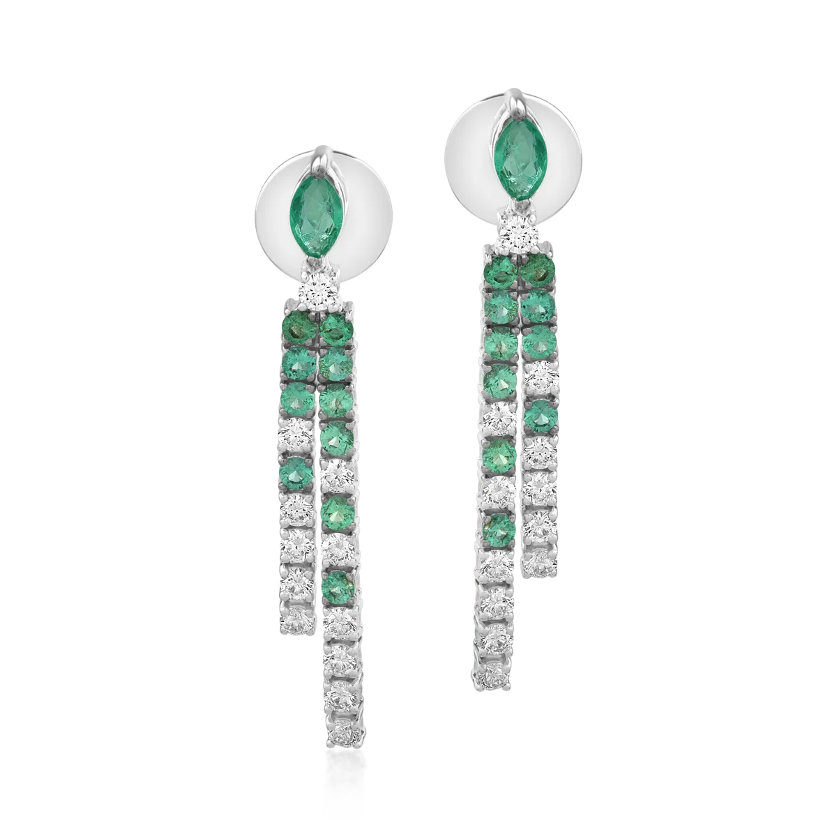 Cercei din aur alb cu smaralde de 0.9ct si diamante de 0.7ct