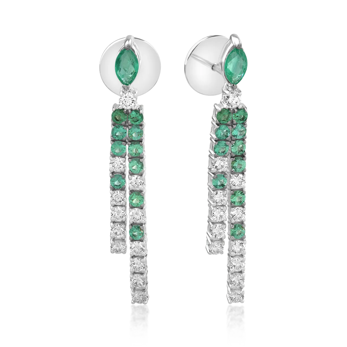 Cercei din aur alb cu smaralde de 0.9ct si diamante de 0.7ct