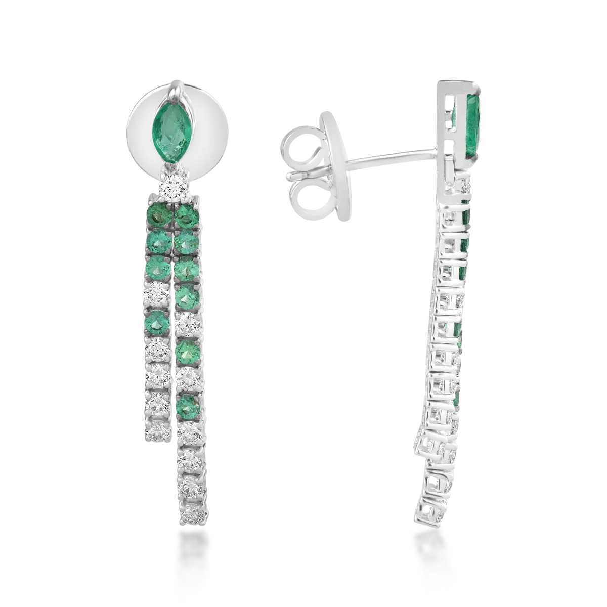 White gold earrings with 0.9ct emeralds and 0.7ct diamonds