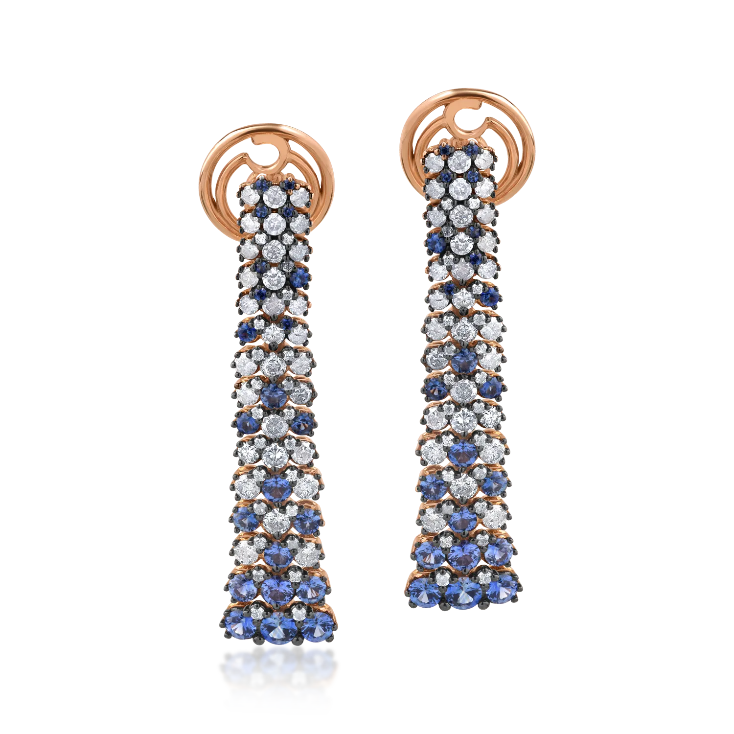 18K rose gold earrings with 1.6ct sapphires and 1.6ct diamonds